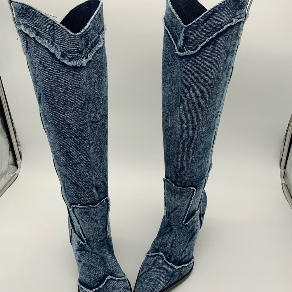 Zara Denim Cowboy Boots Size 41 - Picture 10 of 16
